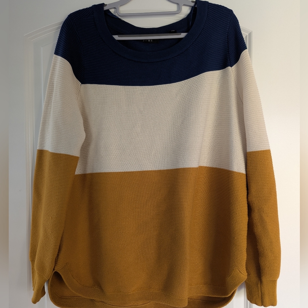 Cyrus Navy, White, and Mustard Colorblock Sweater